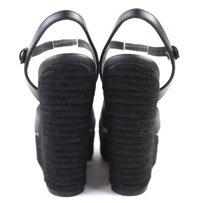 Louis Vuitton LV Isola Line Ankle Strap Espadrille Wedge Sole Leather Sandals
