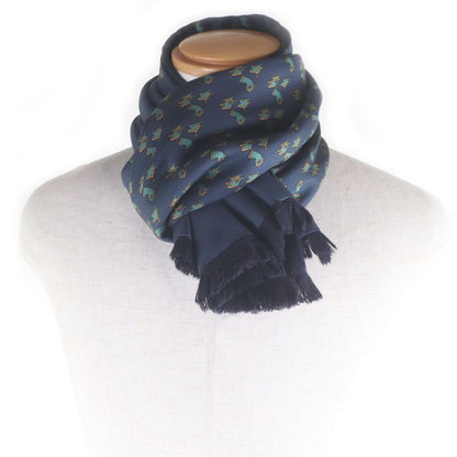 Hermes Silk Angora Horse Harness with All Over Pattern Fringe Scarf Shawl Navy