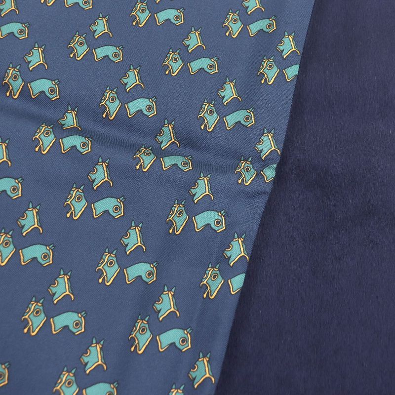 Hermes Silk Angora Horse Harness with All Over Pattern Fringe Scarf Shawl Navy