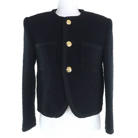 Celine 2v00c764l Wool Cotton Logo Button Bucles Tweed Chass Eur Jacket Collarless