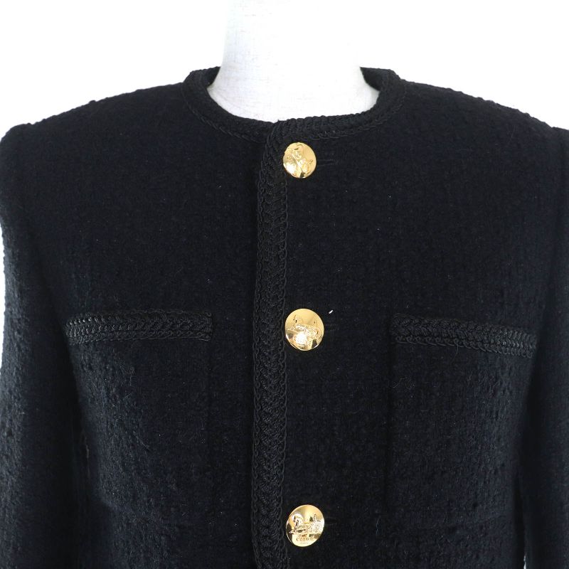 Celine 2v00c764l Wool Cotton Logo Button Bucles Tweed Chass Eur Jacket Collarless
