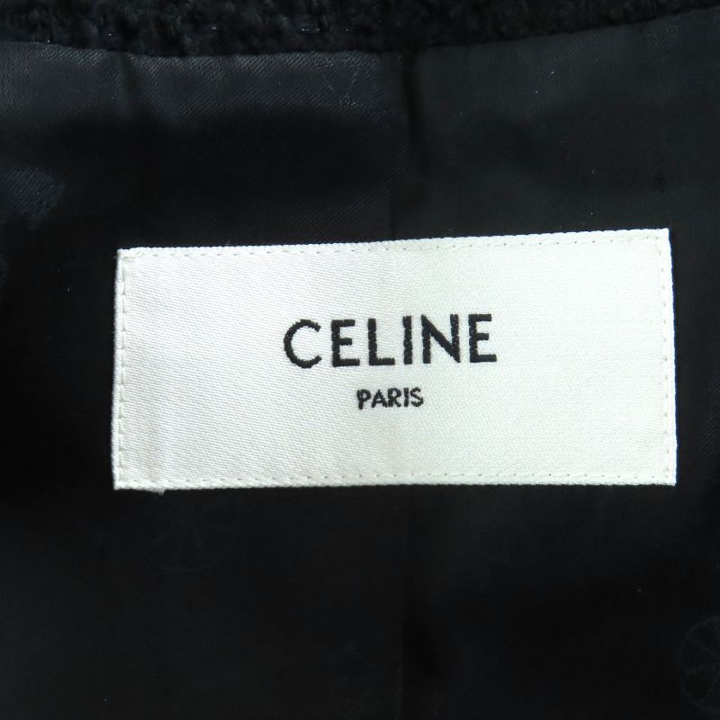 Celine 2v00c764l Wool Cotton Logo Button Bucles Tweed Chass Eur Jacket Collarless
