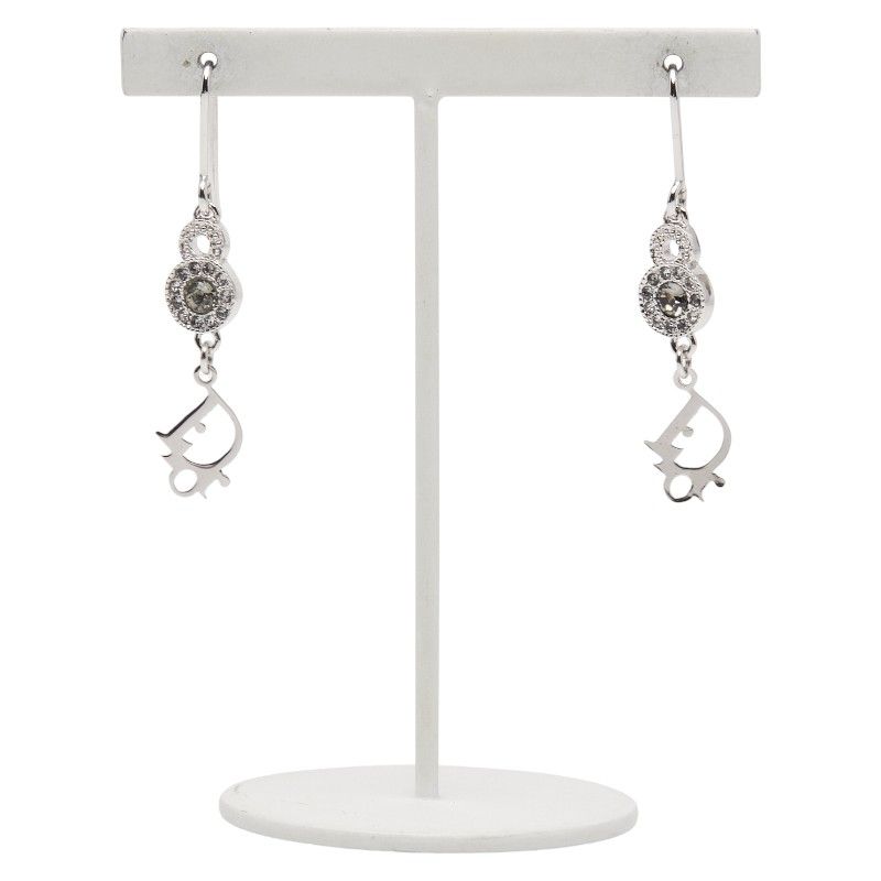 Dior CD Logo Rhinestone Silver Metal Ladies Dior