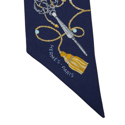 Hermes Twilly Les Cles a Pois Les Cles a Pois Navy Multicolor Silk Women Hermes