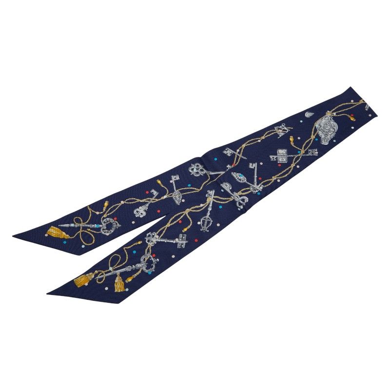 Hermes Twilly Les Cles a Pois Les Cles a Pois Navy Multicolor Silk Women Hermes