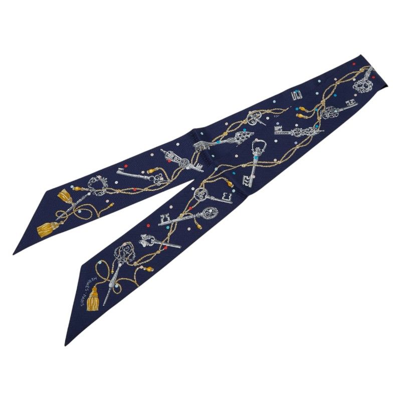 Hermes Twilly Les Cles a Pois Les Cles a Pois Navy Multicolor Silk Women Hermes