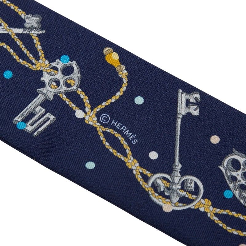 Hermes Twilly Les Cles a Pois Les Cles a Pois Navy Multicolor Silk Women Hermes