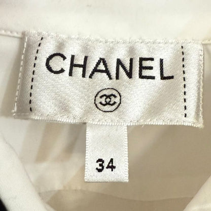 22b Chanel Velour Collar Long Sleeve Blouse Shirt Size 34 White Ladies Used