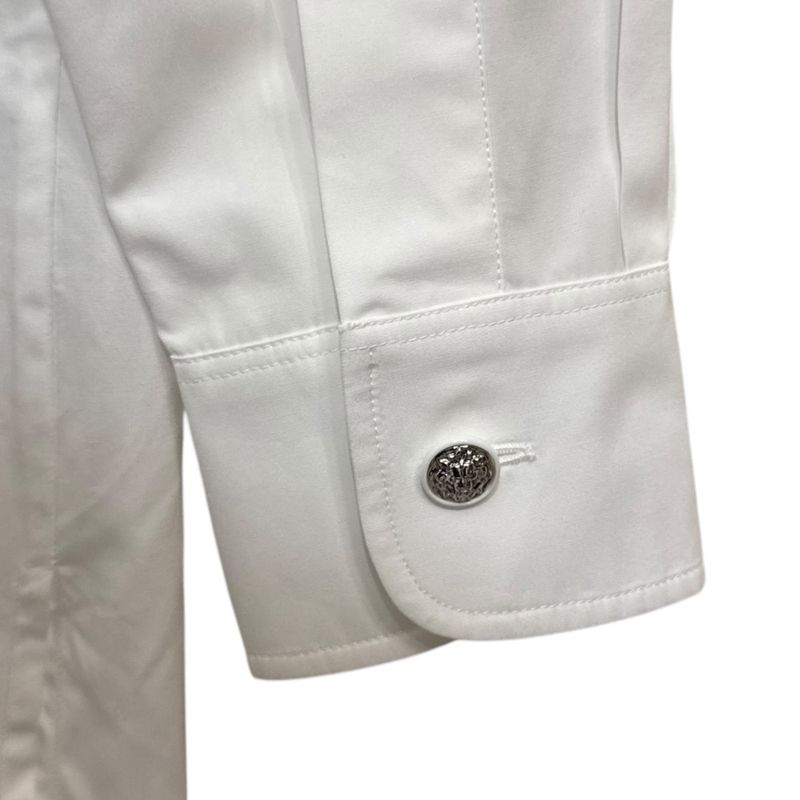 22b Chanel Velour Collar Long Sleeve Blouse Shirt Size 34 White Ladies Used