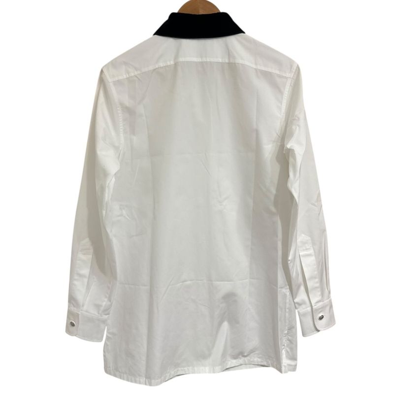 22b Chanel Velour Collar Long Sleeve Blouse Shirt Size 34 White Ladies Used
