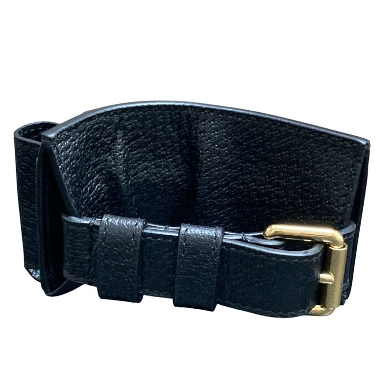 Gucci Leather Bracelet Lipstick Case 615992 Black Ladies Used