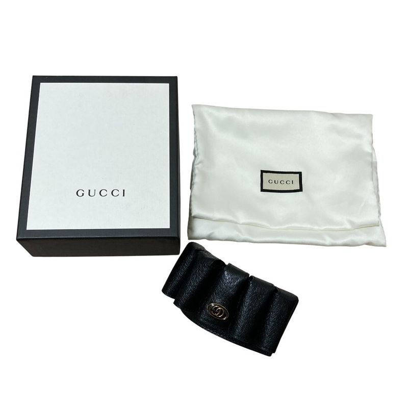Gucci Leather Bracelet Lipstick Case 615992 Black Ladies Used