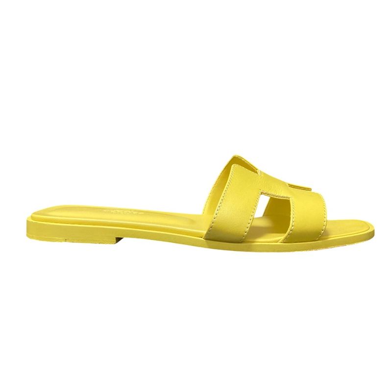 Hermes Oran Flat Sandals Size 37 Approx 23.5cm (9.25in) Yellow Ladies Used