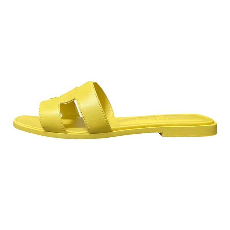 Hermes Oran Flat Sandals Size 37 Approx 23.5cm (9.25in) Yellow Ladies Used