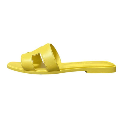 Hermes Oran Flat Sandals Size 37 Approx 23.5cm (9.25in) Yellow Ladies Used