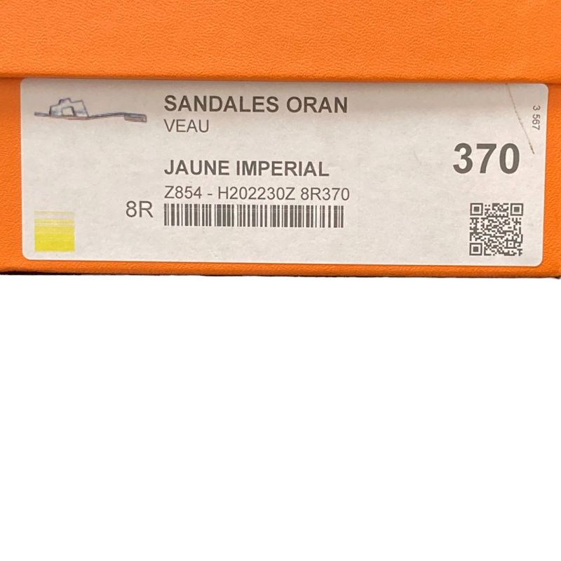 Hermes Oran Flat Sandals Size 37 Approx 23.5cm (9.25in) Yellow Ladies Used