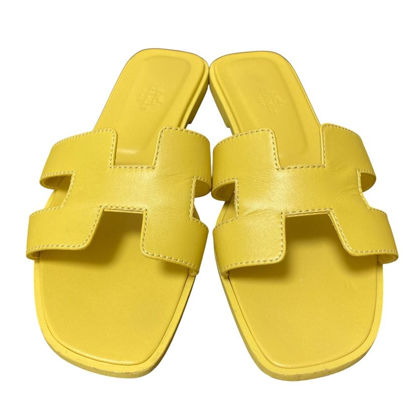 Hermes Oran Flat Sandals Size 37 Approx 23.5cm (9.25in) Yellow Ladies Used