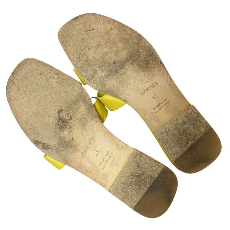 Hermes Oran Flat Sandals Size 37 Approx 23.5cm (9.25in) Yellow Ladies Used