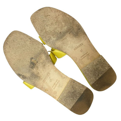 Hermes Oran Flat Sandals Size 37 Approx 23.5cm (9.25in) Yellow Ladies Used