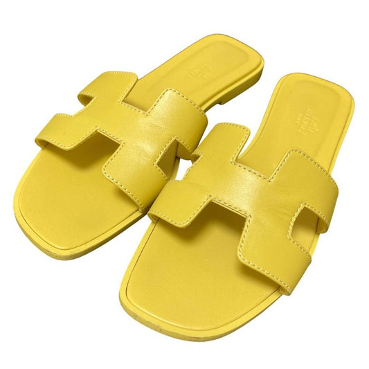 Hermes Oran Flat Sandals Size 37 Approx 23.5cm (9.25in) Yellow Ladies Used