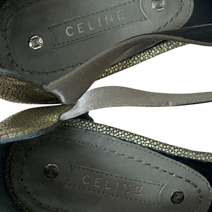 Good Celine Stingray Leather Strap Mules Size 37 Approx 23.5cm (9.25in) Gray
