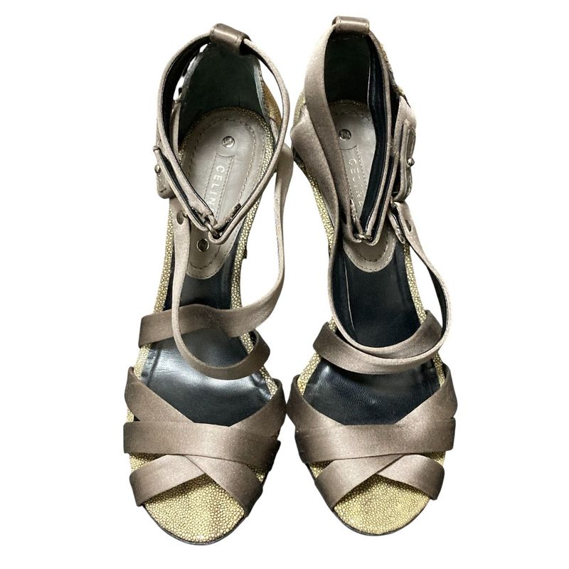 Good Celine Stingray Leather Strap Mules Size 37 Approx 23.5cm (9.25in) Gray