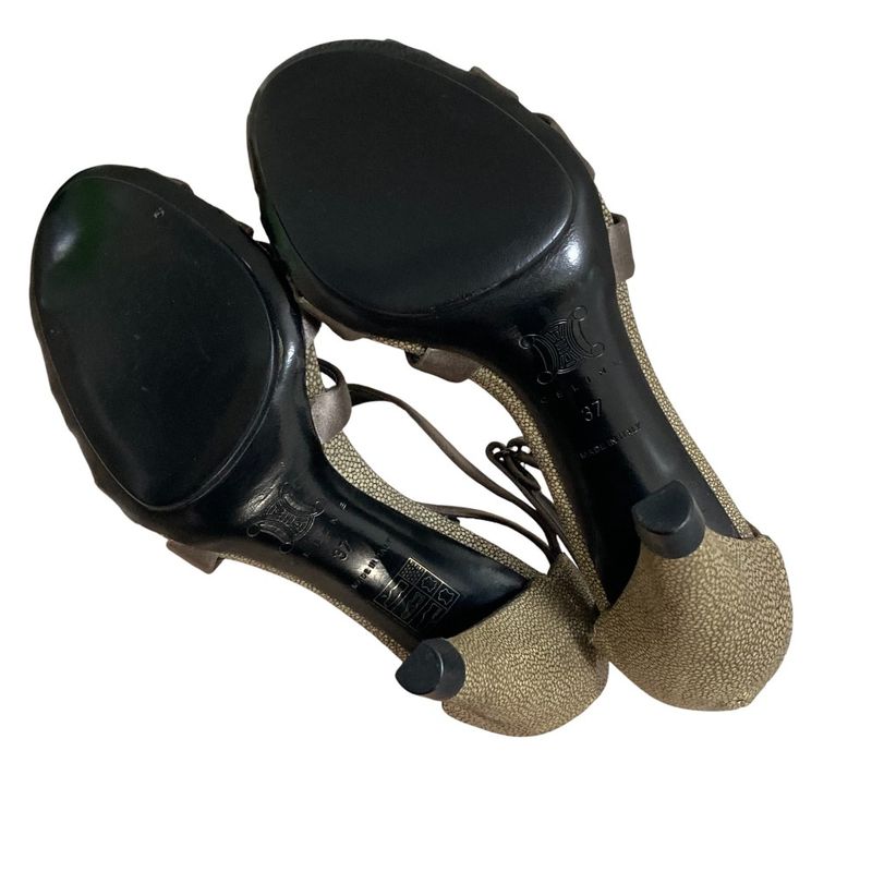 Good Celine Stingray Leather Strap Mules Size 37 Approx 23.5cm (9.25in) Gray