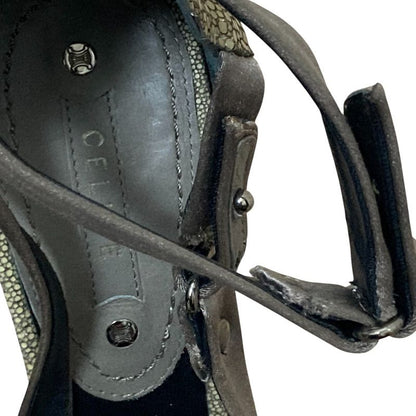 Good Celine Stingray Leather Strap Mules Size 37 Approx 23.5cm (9.25in) Gray