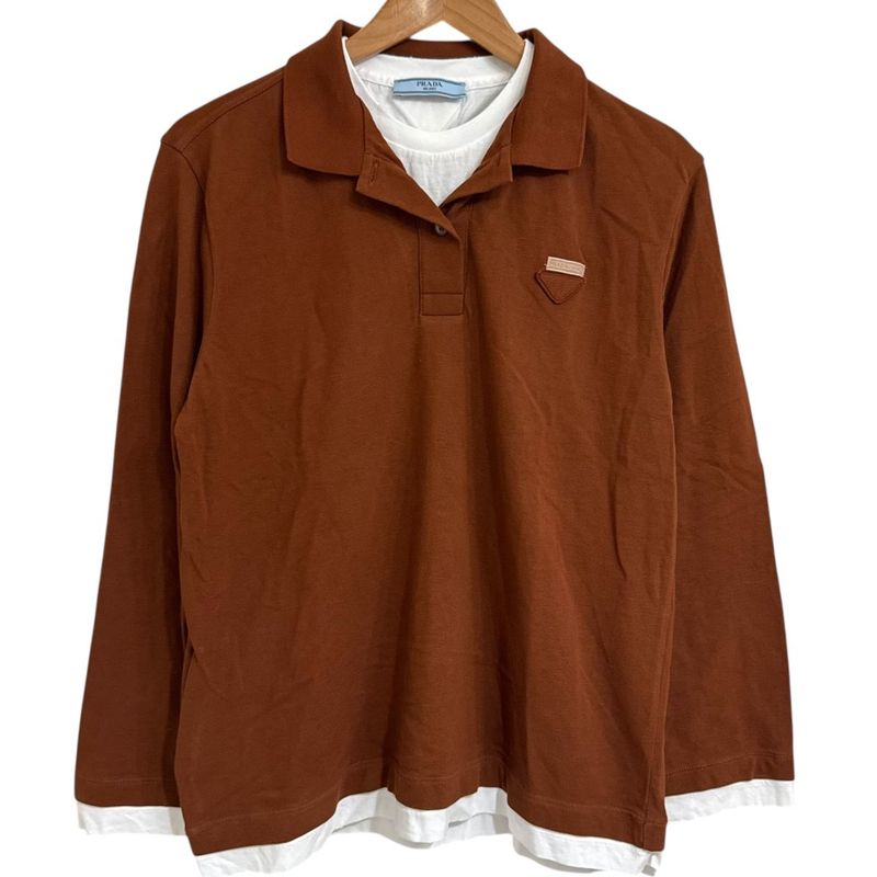 24ss Prada Pique and Jersey Polo Shirt Polo Shirt Size 34 Brown Women Used