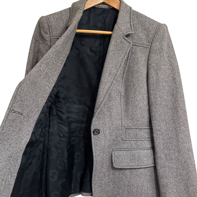 Gucci Herringbone Pattern Tailored Jacket Size 44 Brown Ladies Used
