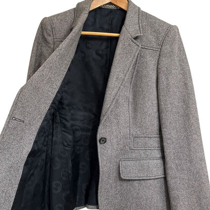 Gucci Herringbone Pattern Tailored Jacket Size 44 Brown Ladies Used