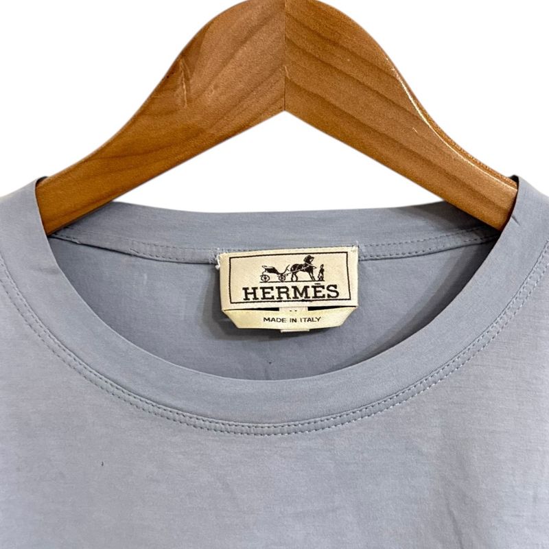 Good Hermes Short Sleeve Crew Neck T-Shirt Cut and Sewn Size M Blue Gray Men's