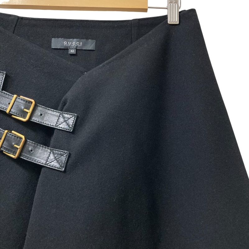 08aw Gucci Fringe Wrap Skirt 202731 Size 42 Black Ladies Used