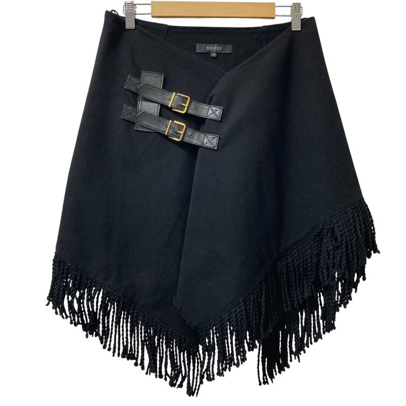 08aw Gucci Fringe Wrap Skirt 202731 Size 42 Black Ladies Used