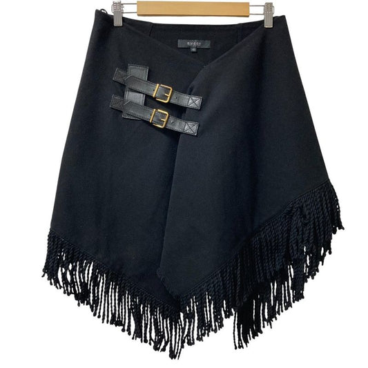 08aw Gucci Fringe Wrap Skirt 202731 Size 42 Black Ladies Used
