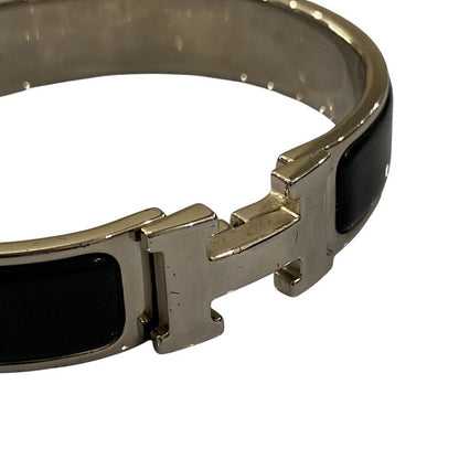 Good Hermes Click H PM Enamel Bracelet Bangle Black Silver Color Ladies