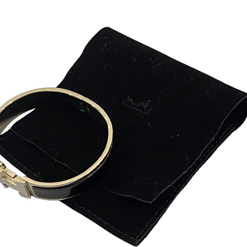 Good Hermes Click H PM Enamel Bracelet Bangle Black Silver Color Ladies