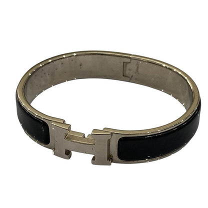 Good Hermes Click H PM Enamel Bracelet Bangle Black Silver Color Ladies