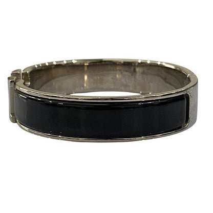 Good Hermes Click H PM Enamel Bracelet Bangle Black Silver Color Ladies