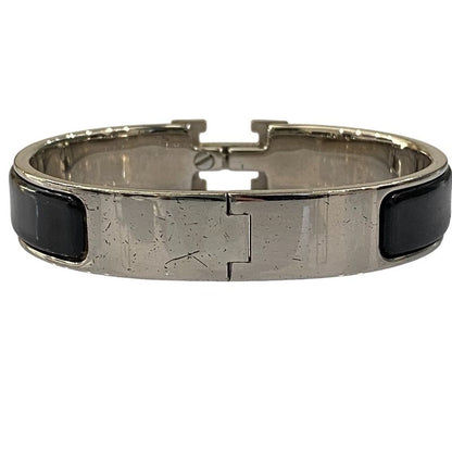 Good Hermes Click H PM Enamel Bracelet Bangle Black Silver Color Ladies
