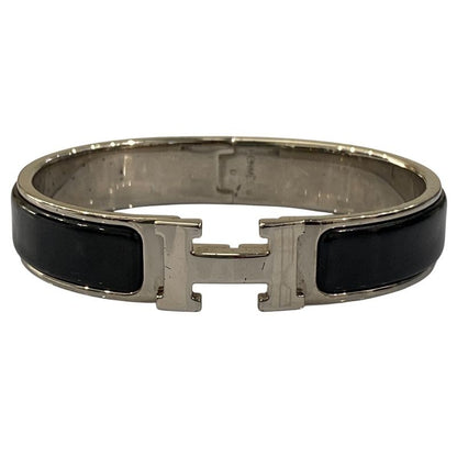 Good Hermes Click H PM Enamel Bracelet Bangle Black Silver Color Ladies