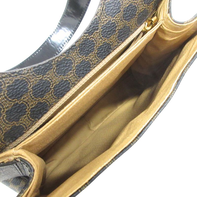 Celine Macadam Pattern One Shoulder Hand Bag Leather Logo Vintage Brown Black