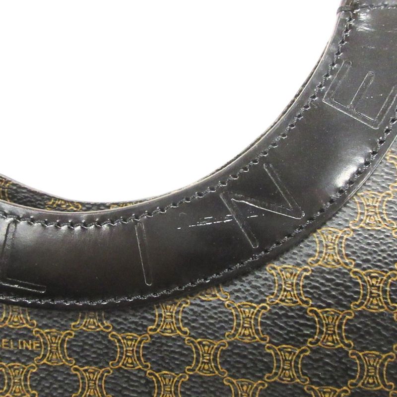 Celine Macadam Pattern One Shoulder Hand Bag Leather Logo Vintage Brown Black