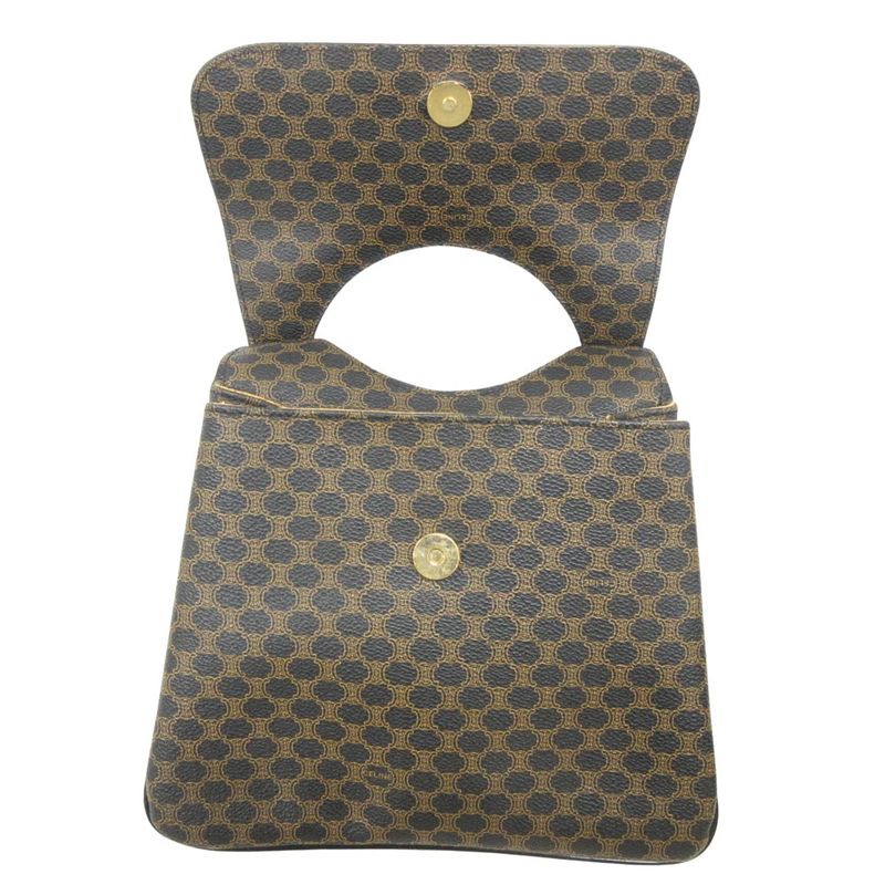 Celine Macadam Pattern One Shoulder Hand Bag Leather Logo Vintage Brown Black