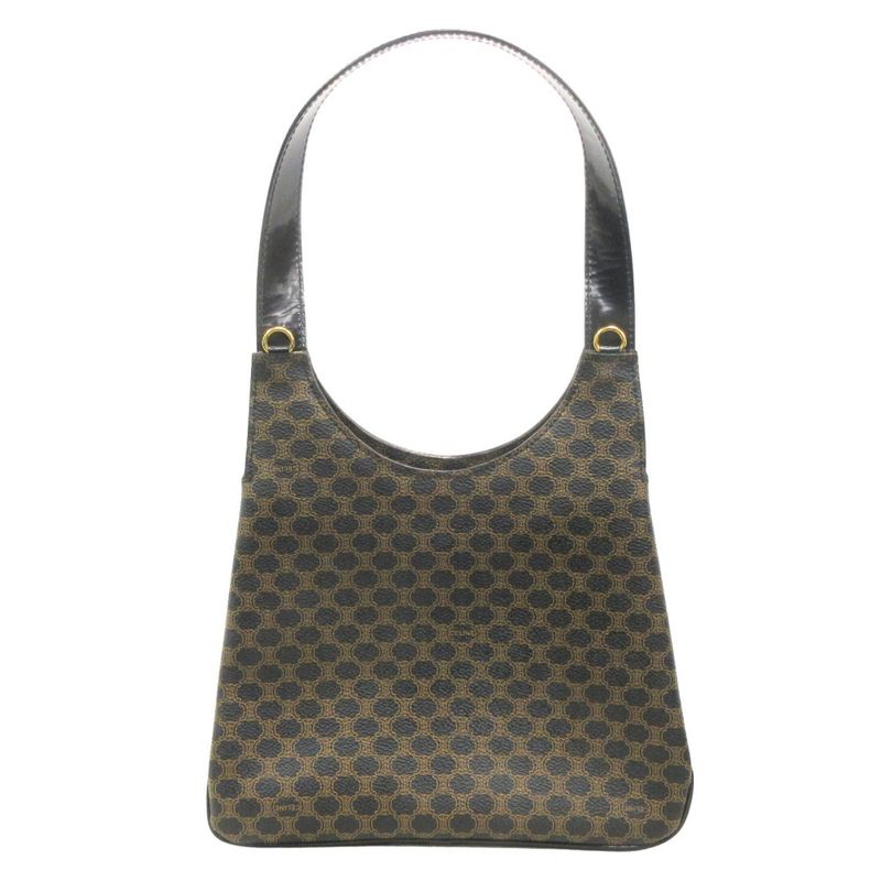 Celine Macadam Pattern One Shoulder Hand Bag Leather Logo Vintage Brown Black