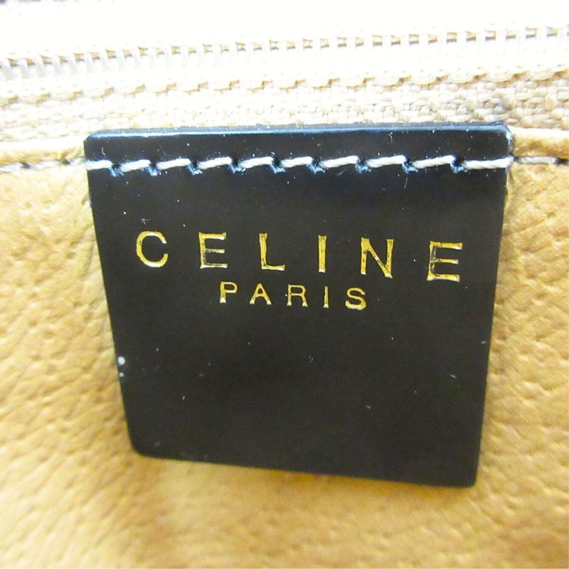 Celine Macadam Pattern One Shoulder Hand Bag Leather Logo Vintage Brown Black