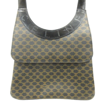 Celine Macadam Pattern One Shoulder Hand Bag Leather Logo Vintage Brown Black