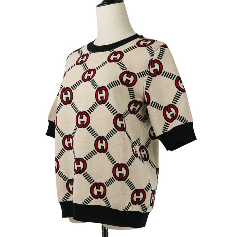 Good Gucci Interlocking GG Pattern Reversible Short Sleeve Knit Sweater 678310
