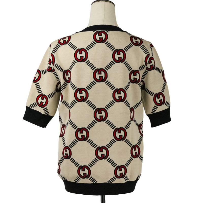 Good Gucci Interlocking GG Pattern Reversible Short Sleeve Knit Sweater 678310