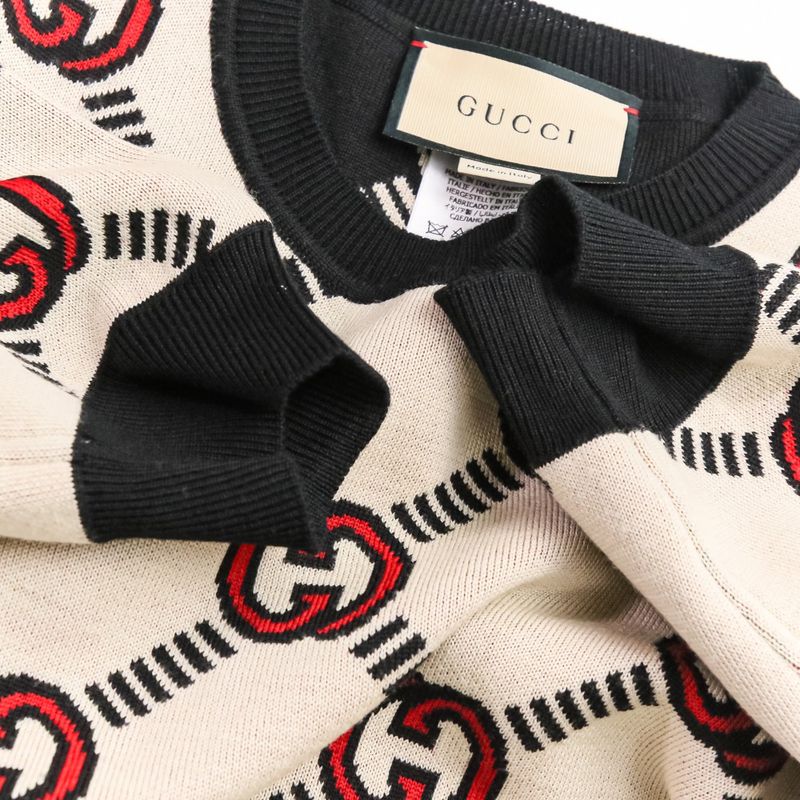 Good Gucci Interlocking GG Pattern Reversible Short Sleeve Knit Sweater 678310